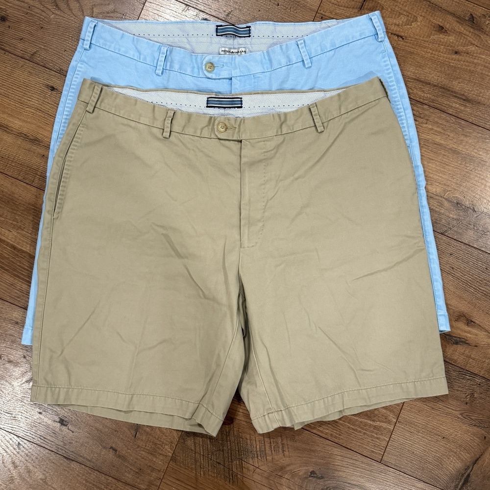 Peter Millar Shorts Mens 40 Beige Golf Outdoor Khaki Blue X2 Lot Flat Front - Picture 2 of 10